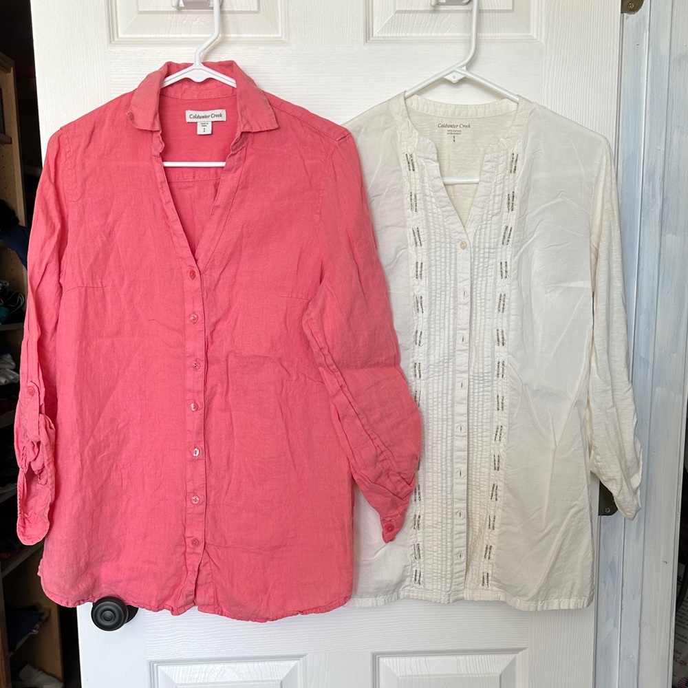 Coral and White Button-Up Shirts